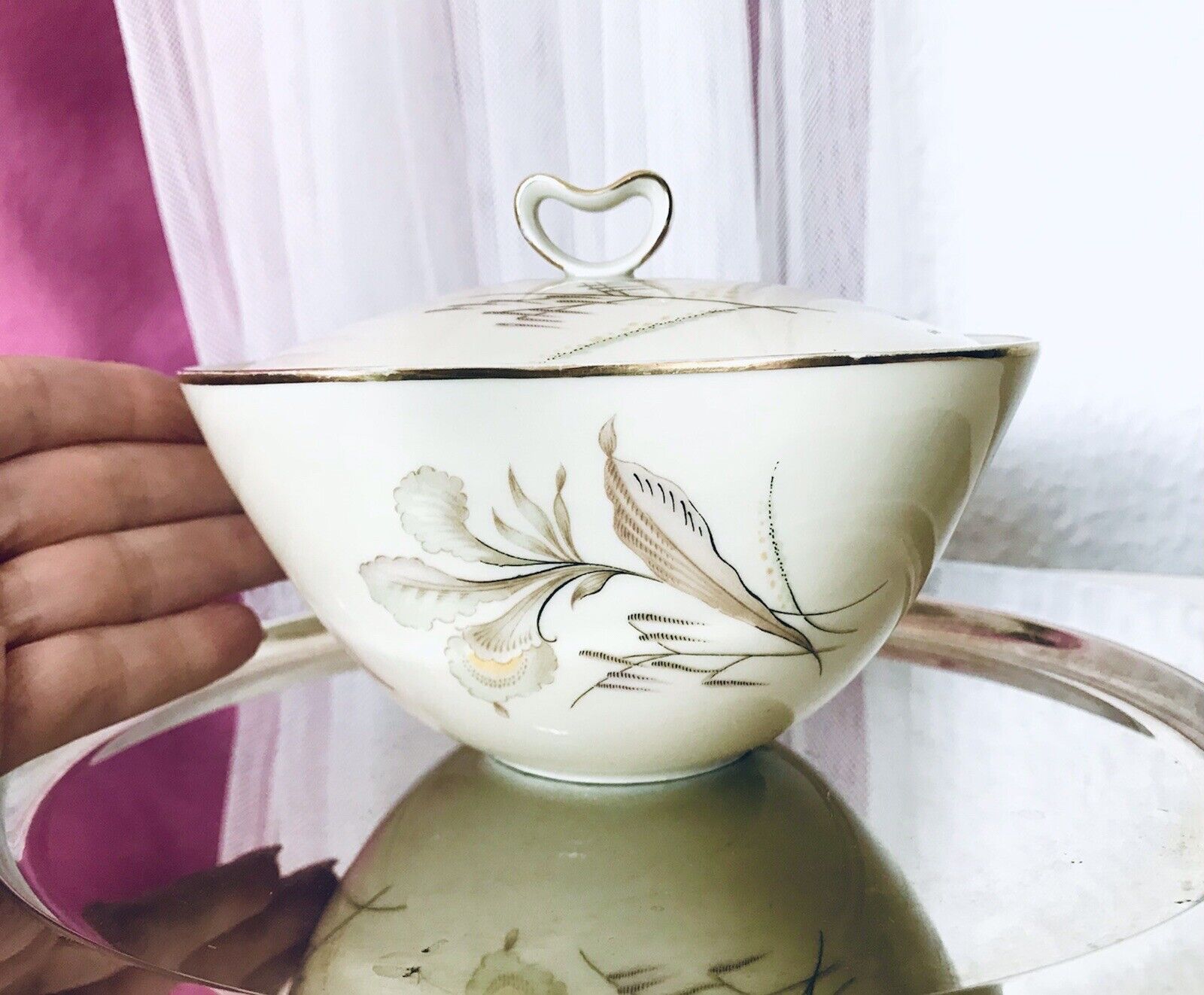 MCM Vintage 50er 60er Porzellan Dose Deckeldose Bonboniere Elfenbein Seltmann