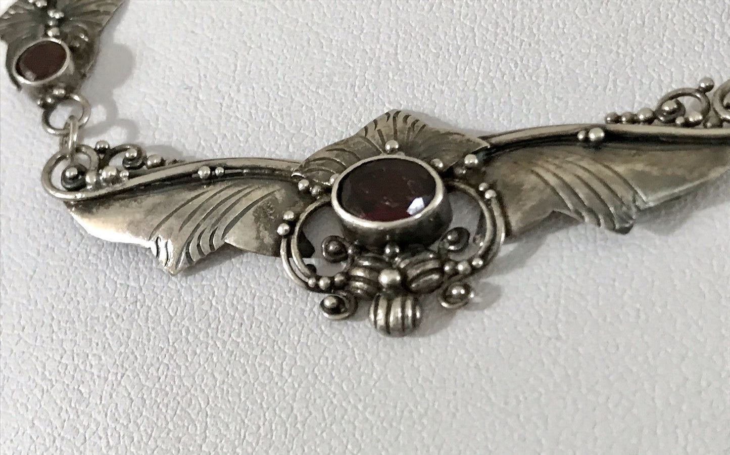 Antik 925 Sterling Silber Collier Halskette Kette rote Steine Granate?