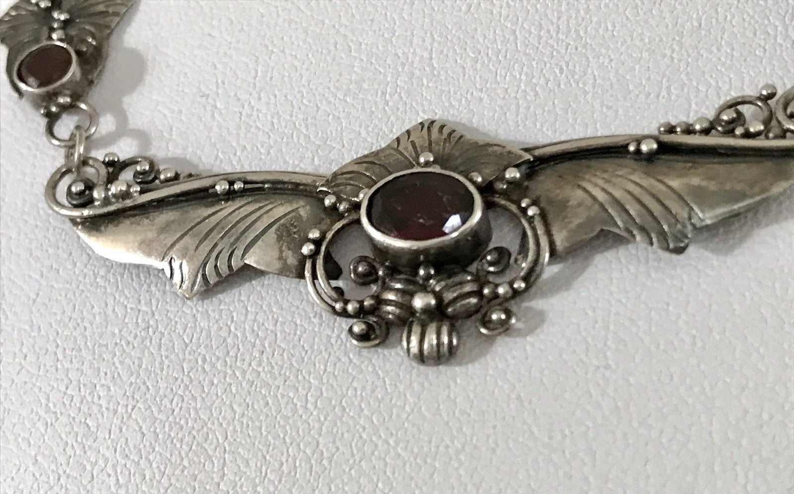 Antik 925 Sterling Silber Collier Halskette Kette rote Steine Granate?