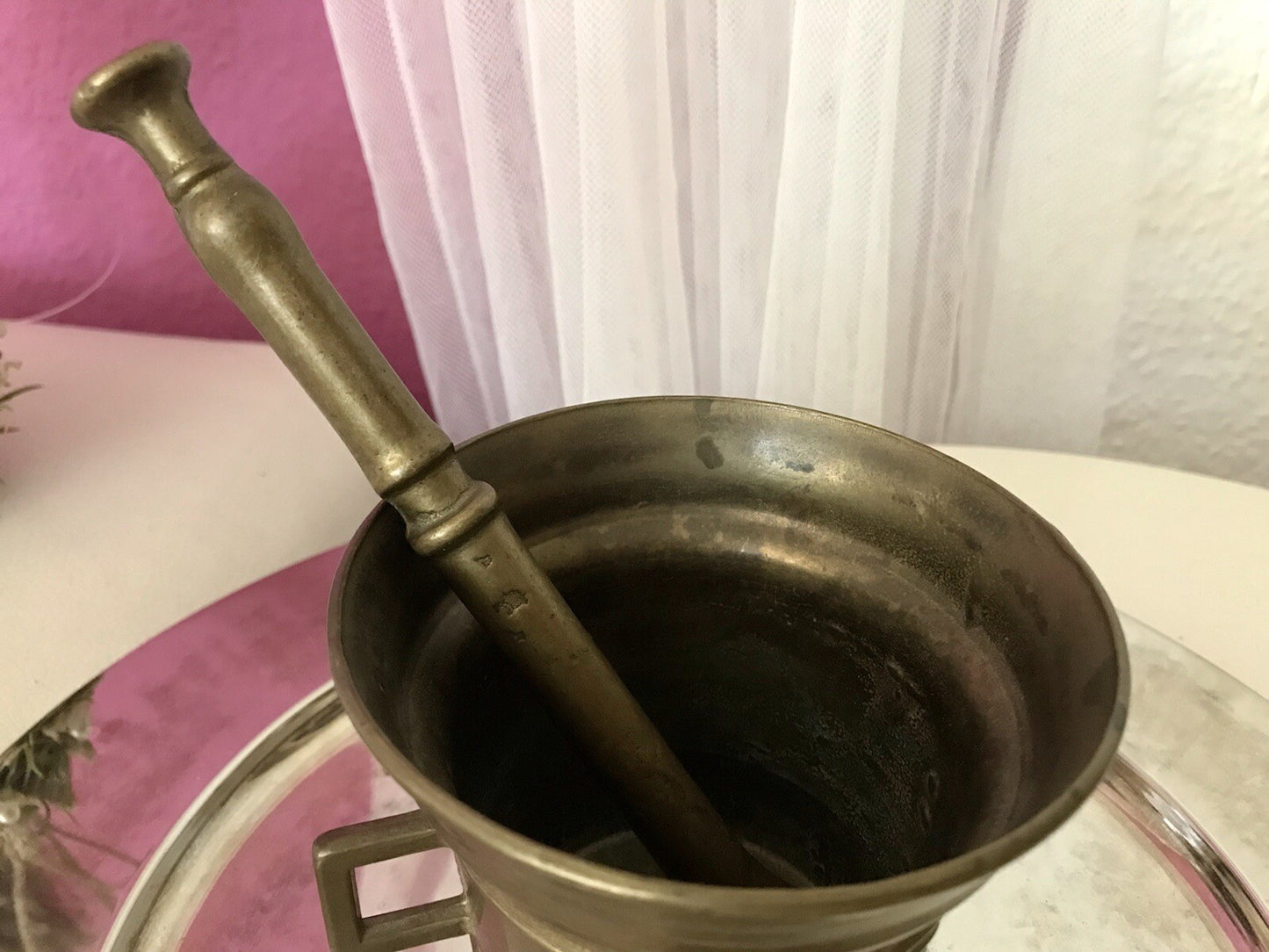 Alt Vintage Messing Mörser mit Pistill Stößel 1825 Replik