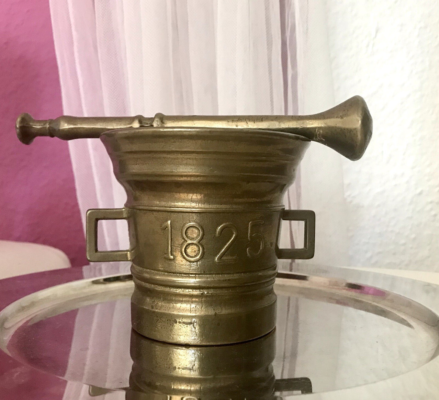 Alt Vintage Messing Mörser mit Pistill Stößel 1825 Replik