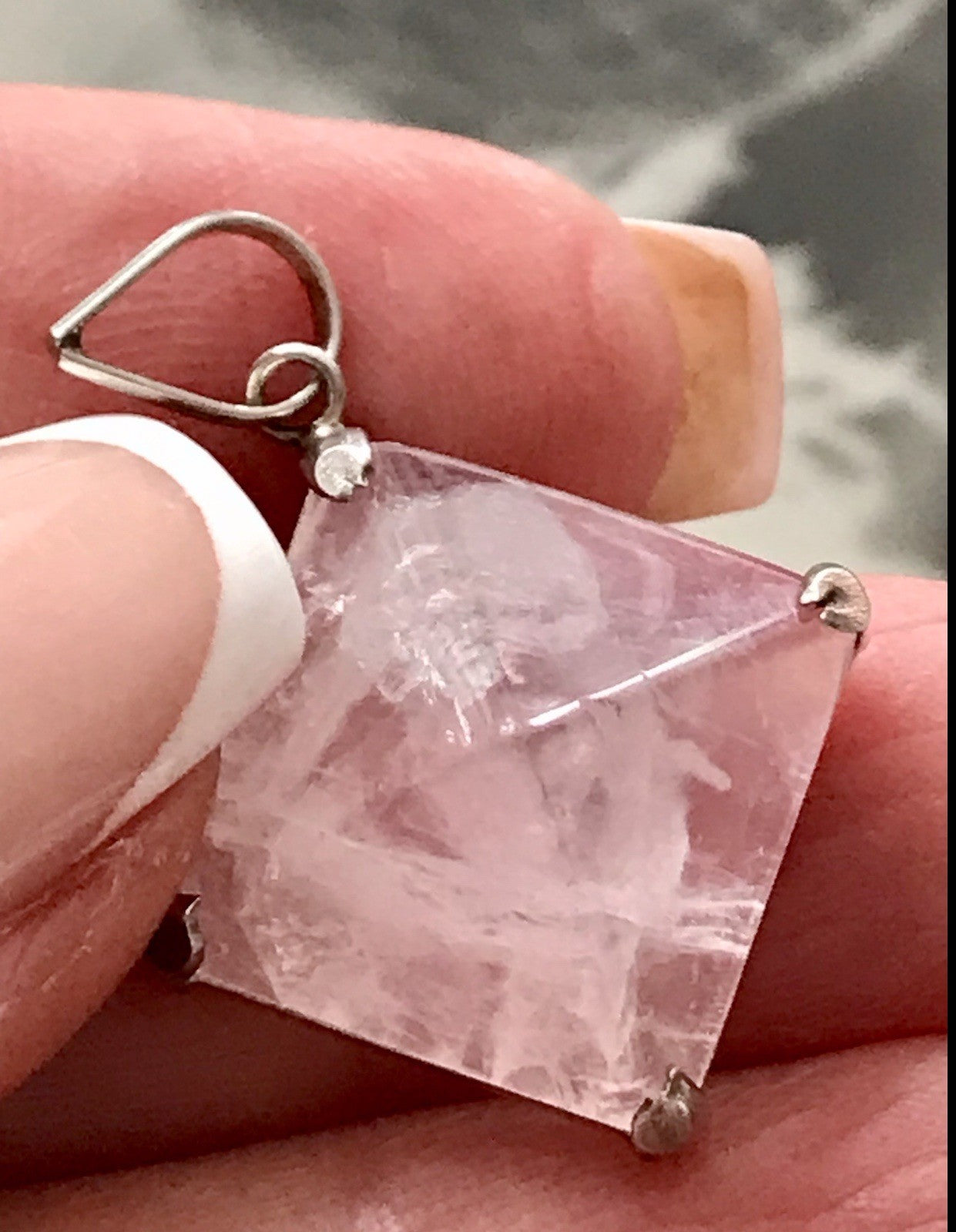 Anhänger Silber Halskette Anhänger Rosenquarz Pyramide Herzaktivierer