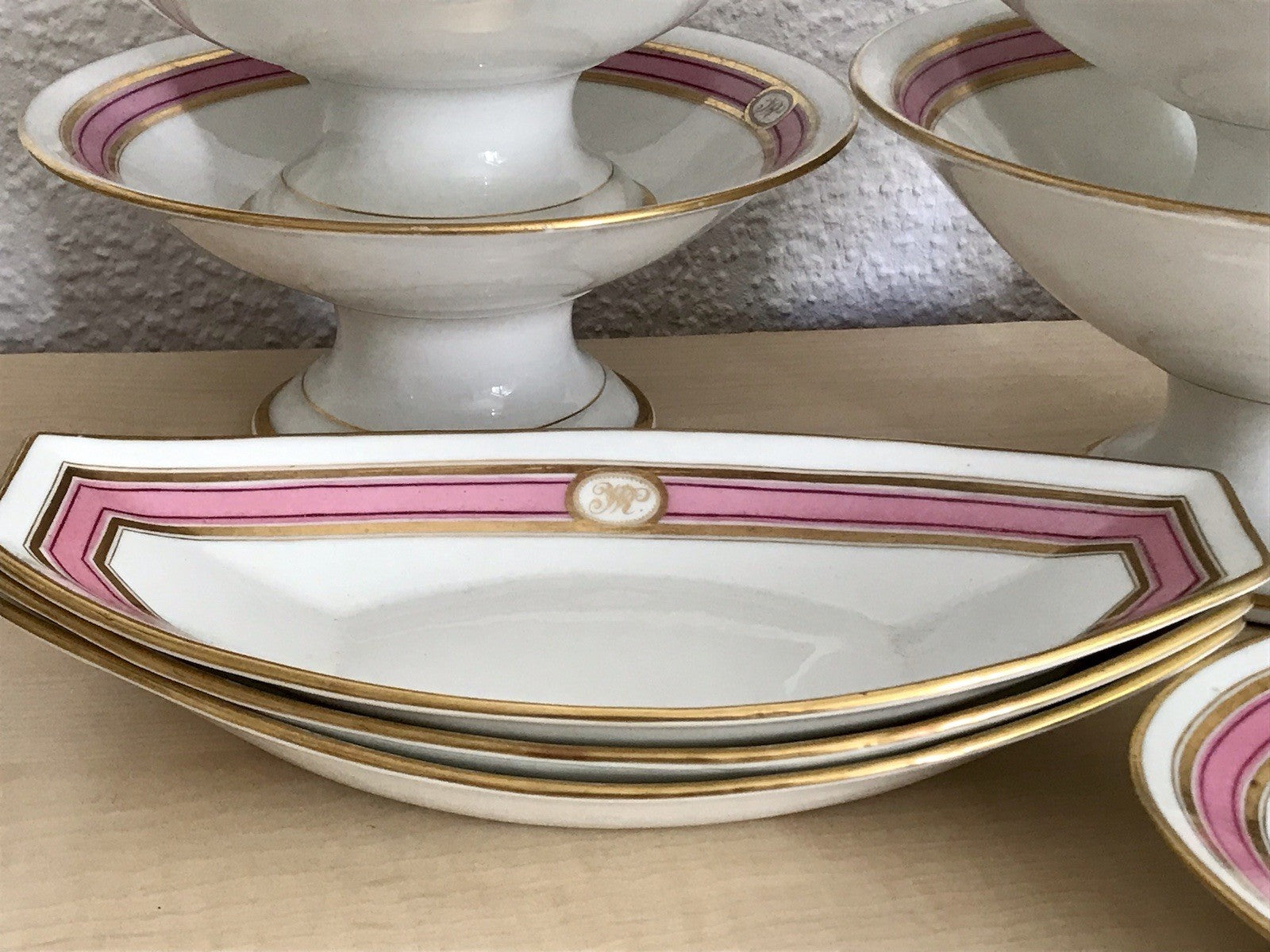 Antik Biedermeier Porzellan 1 Schiffchen Schale  ~1845 Ligatur Monogramm JR