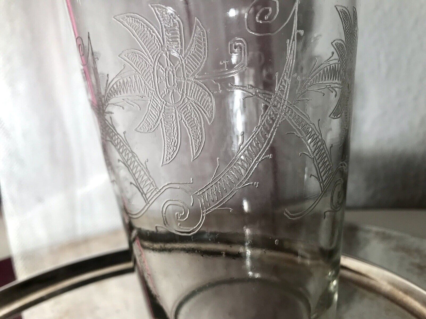 Antik markant Art Déco Karaffe Glas Karaffe geätzt Schwarz & farblos