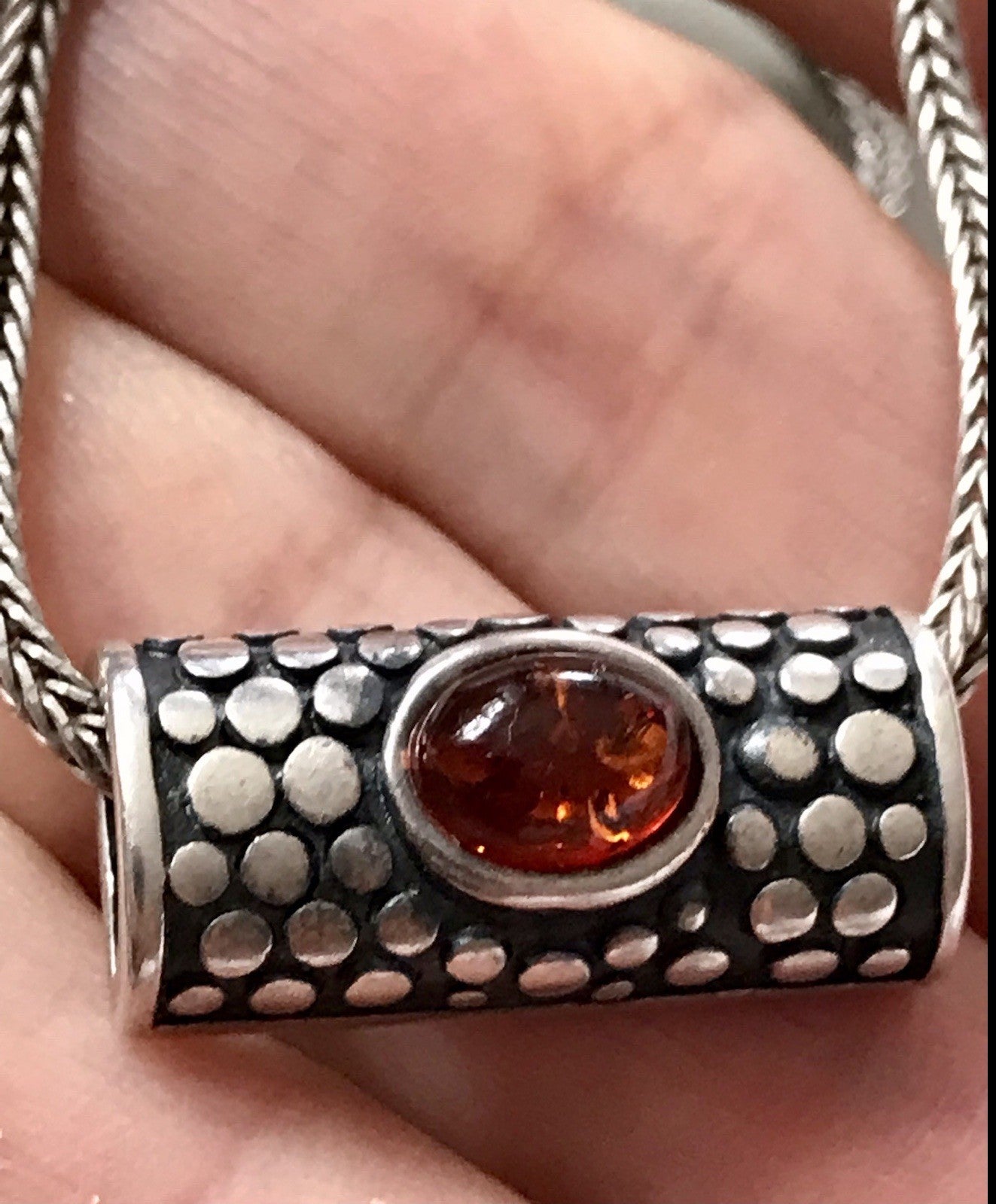 Vintage Edel Halskette 925 Anhänger Kettenanhänger Silber 925 Bernstein