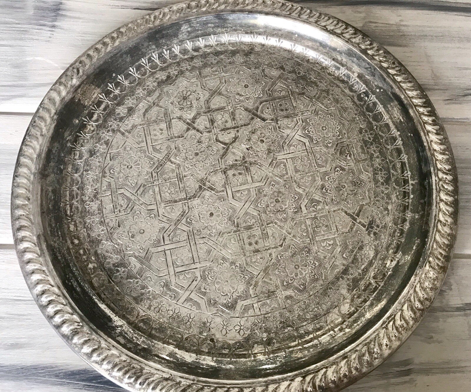 Vintage Tablett Teetablettt Serviertablett versilbert ziseliert Marokko