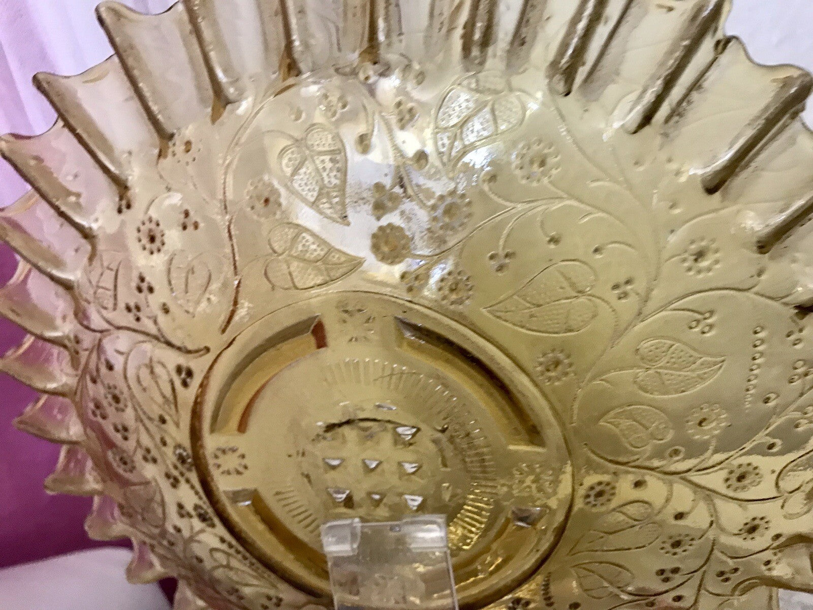 Antik Jugendstil Serviettenrand Pressglas Schale Glas Fenne Ewald Gelb Selten!