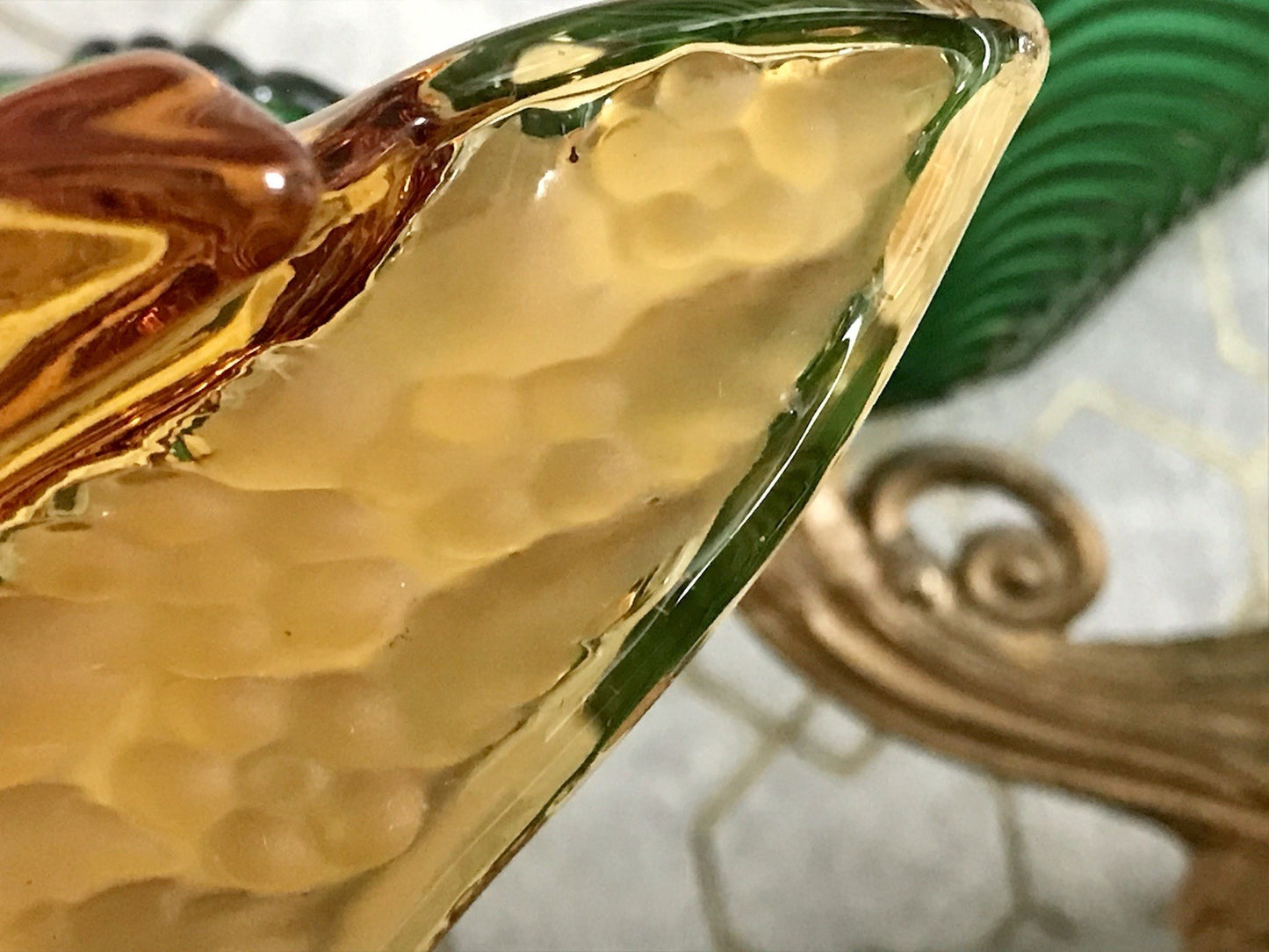 Antik Art Déco gelb Pressglas Schale Glas Brockwitz Prismen Fruchtschale 1941