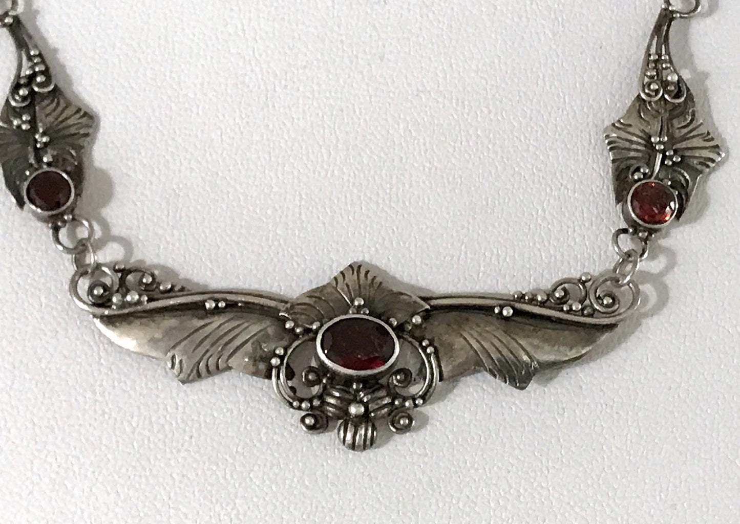 Antik 925 Sterling Silber Collier Halskette Kette rote Steine Granate?