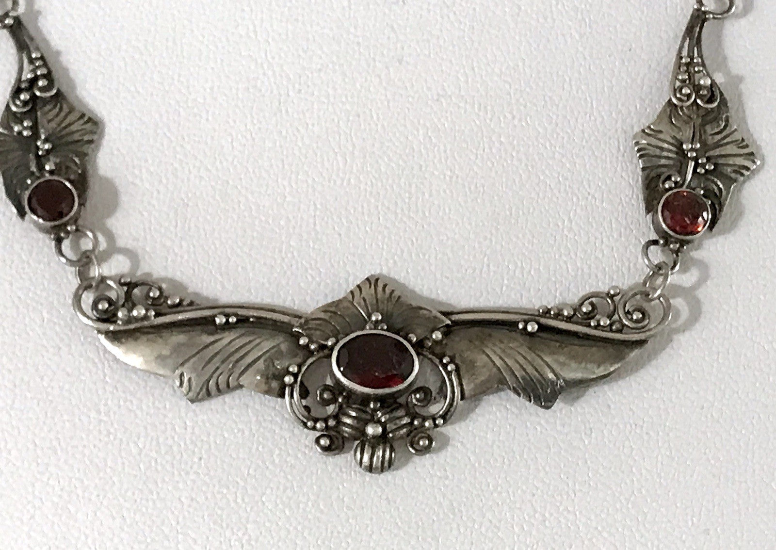 Antik 925 Sterling Silber Collier Halskette Kette rote Steine Granate?