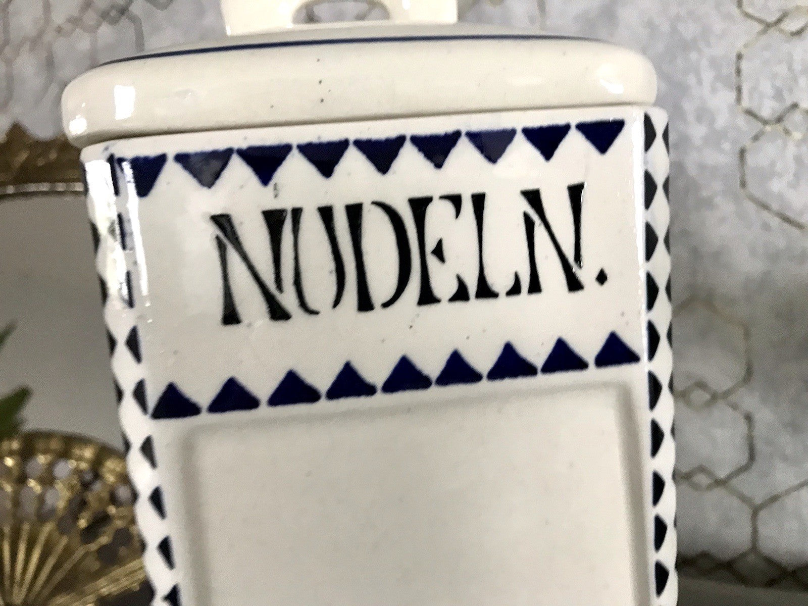 Antik Jugendstil Vorratsgefäß Nudeln Gefäß Vorratsdose weiß Porzellan creme blau