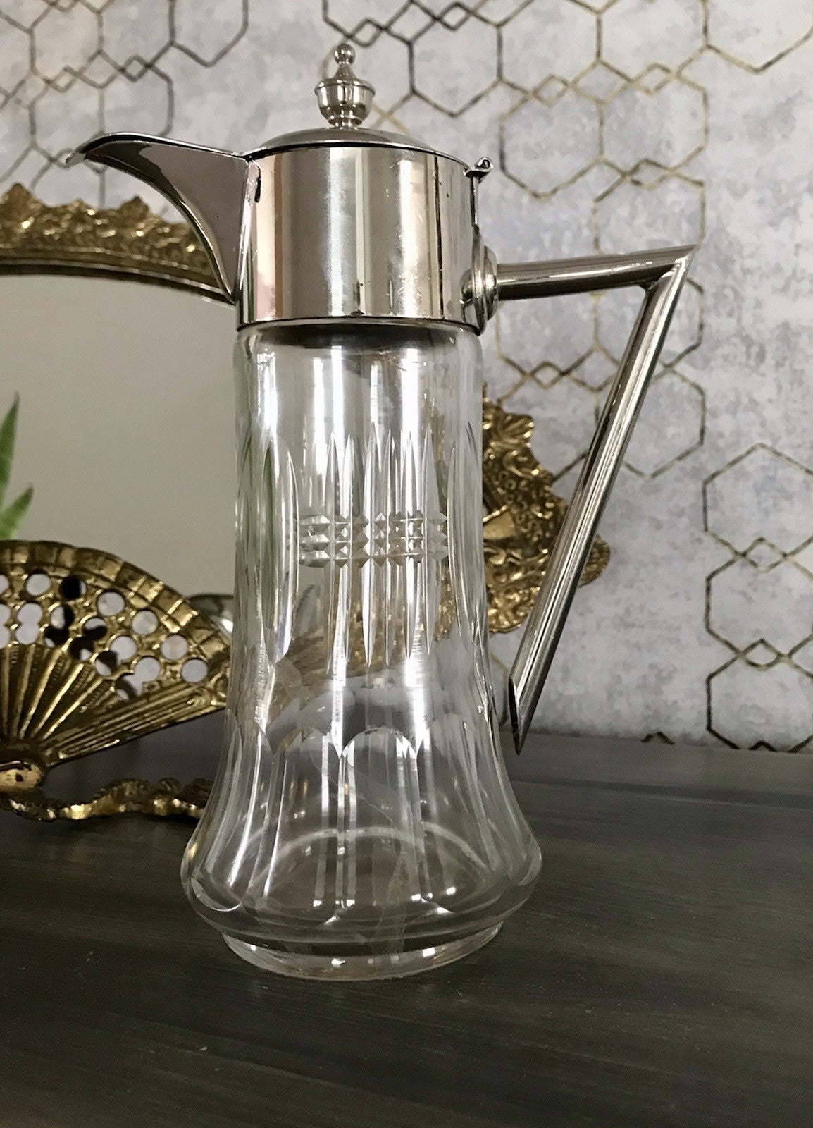 Antik Karaffe Dekanter Metallmontur versilbert? Kristallglas Schliff Edel!