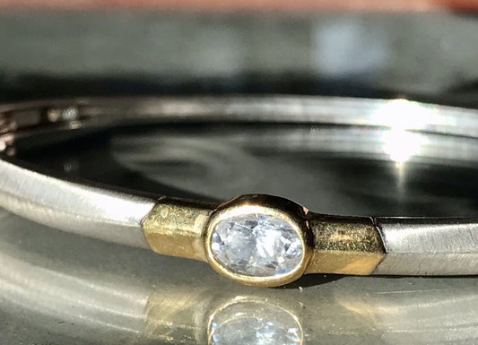 Alt Vintage Armband Armreif Klapp-Armspange 925 Silber teils vergoldet Stein FS