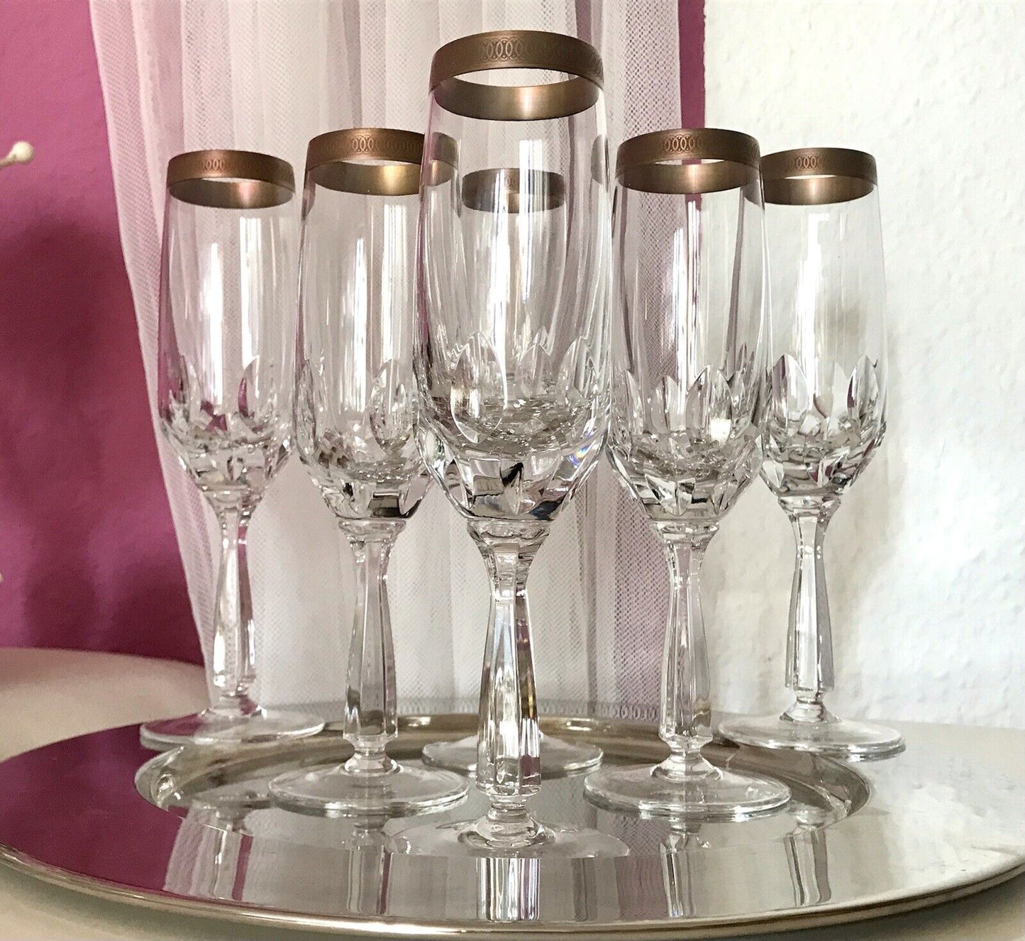 Vintage 6 EDEL Sektflöten Sektgläser Glas Kristallglas So Schön Mintonborte