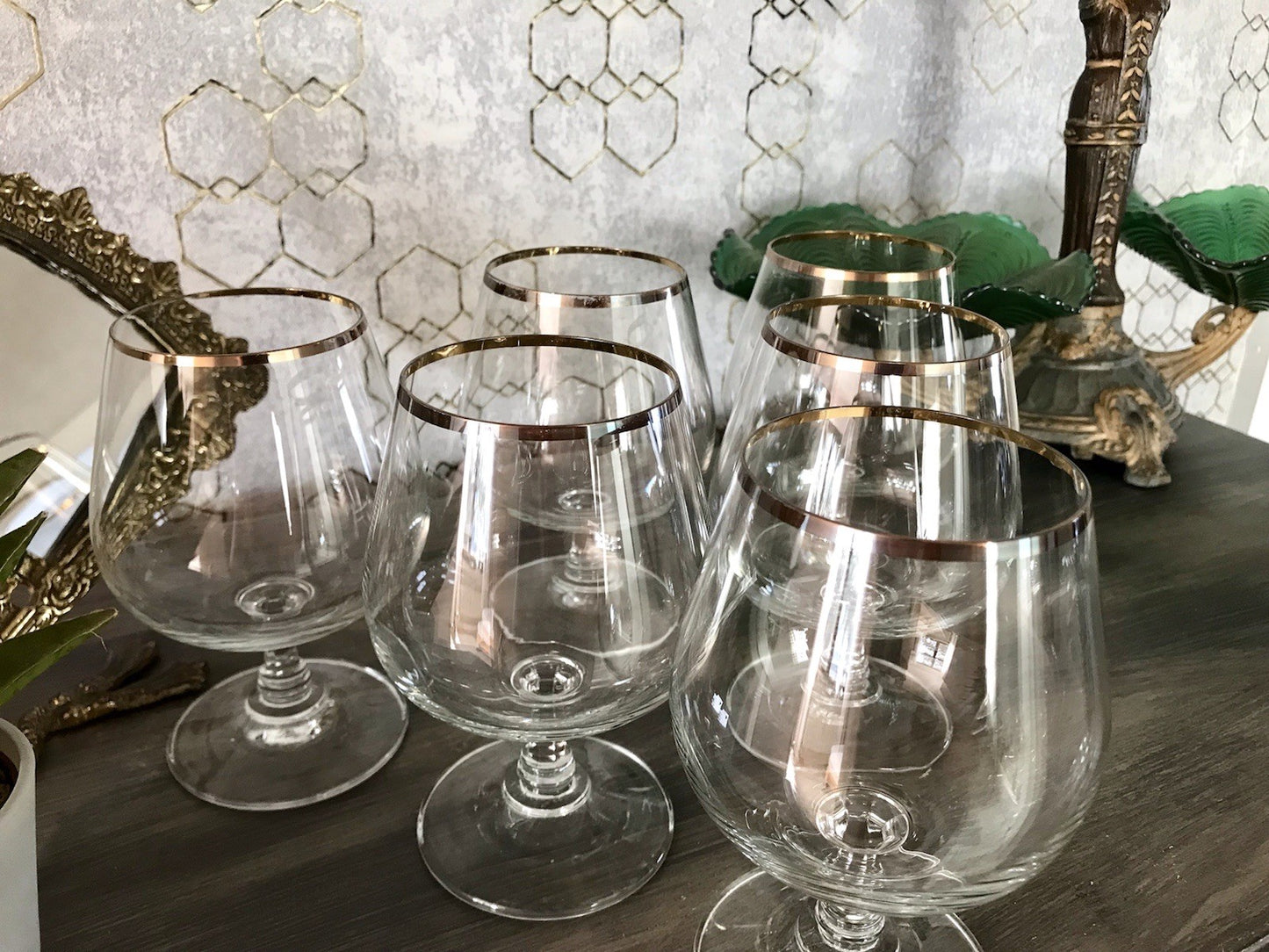 Art Déco Stil 6 Gläser Cognacschwenker Cognac Gläser Glas Goldrand Lausitzer