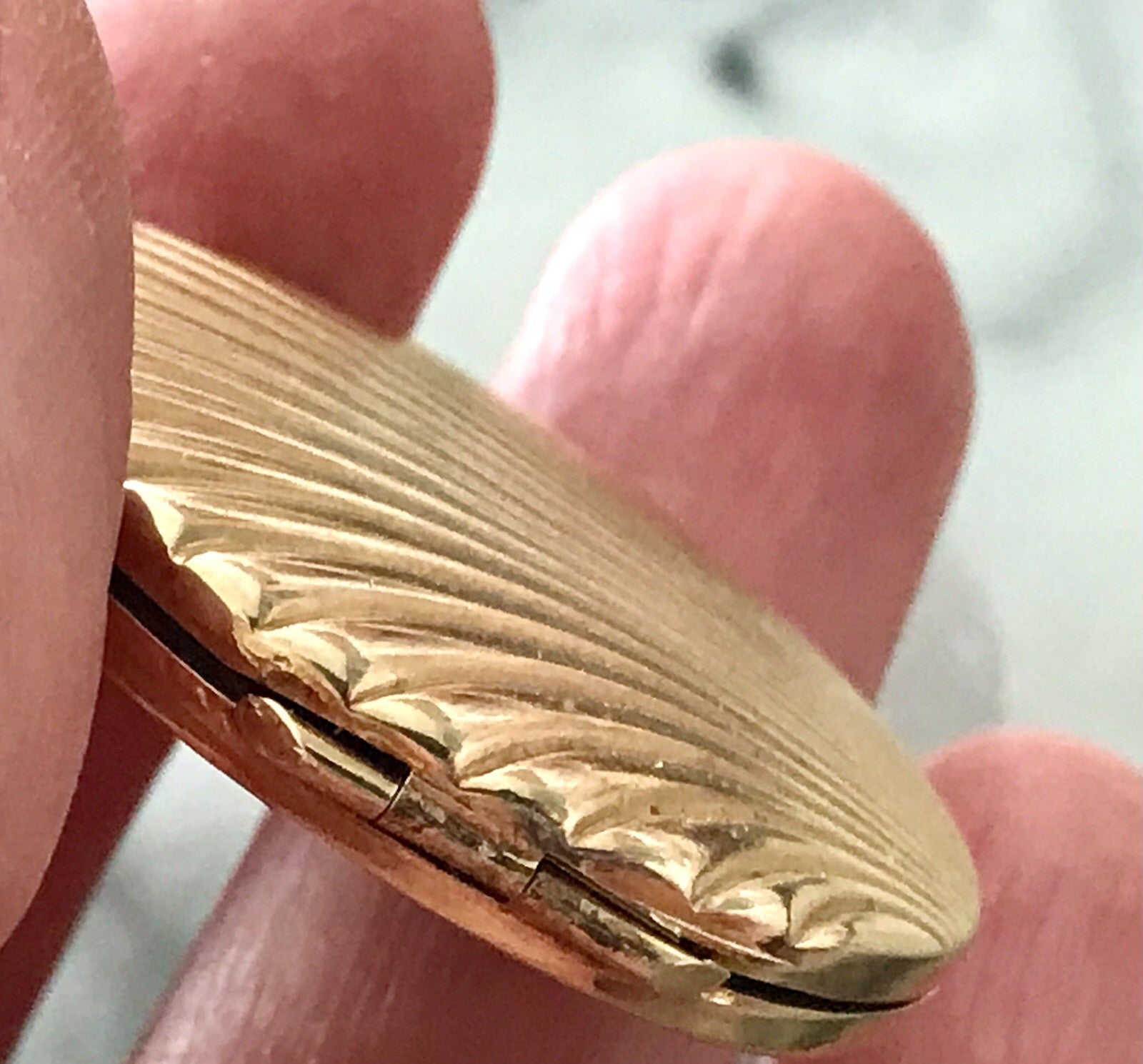 Vintage Kettenanhänger Anhänger Foto Medaillon Muschel Amerikan Double vergoldet