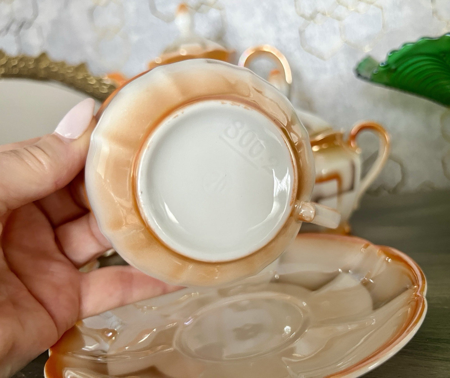 Antik Art Déco Porzellan Kaffeeservice Spritzdekor Bauhaus Teté a Téte 2 Pers.