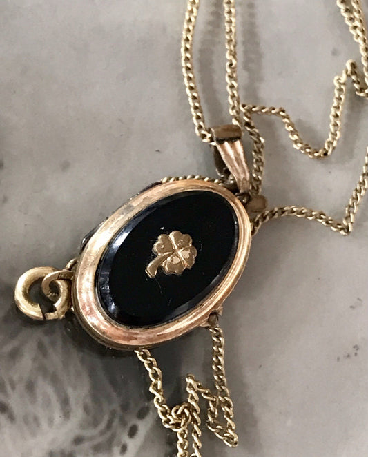 Antik Halskette Kettenanhänger Anhänger Foto Medaillon Amerik. Double Kleeblatt