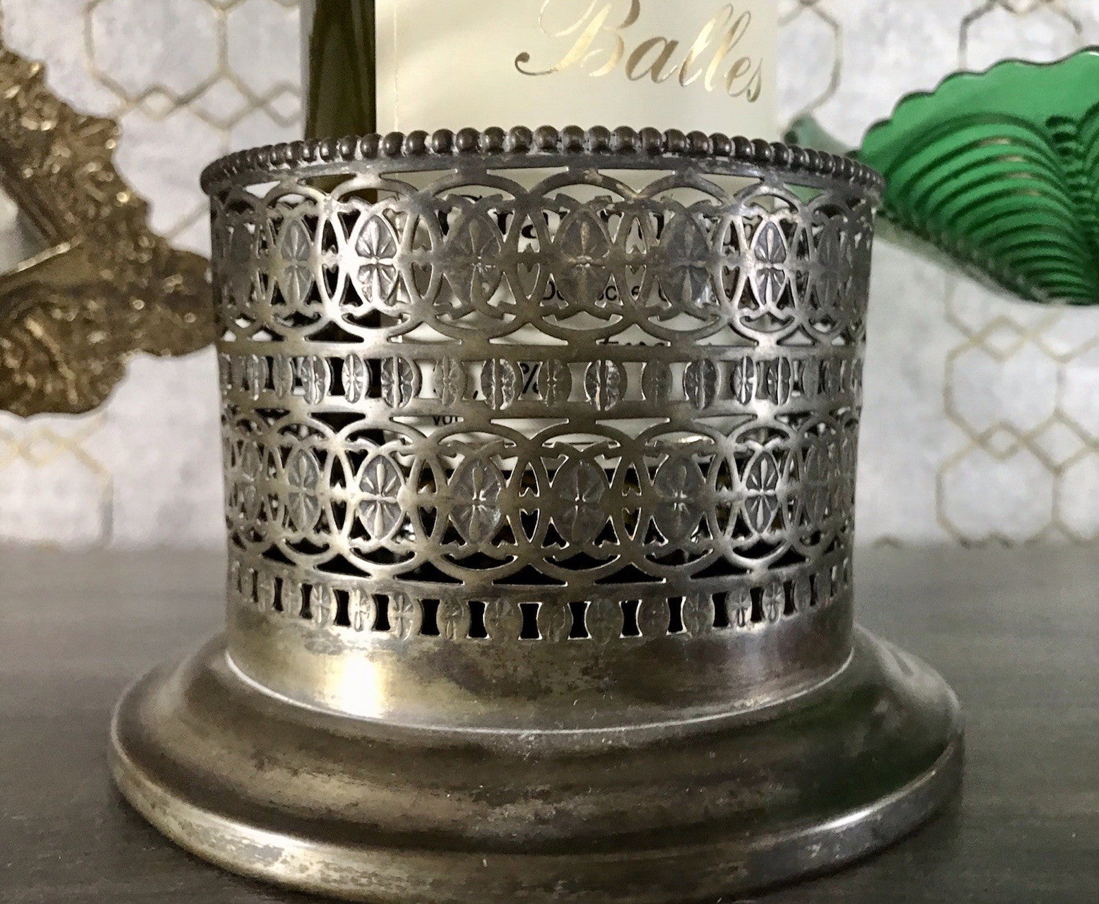 Antik Flaschenhalter Weinflaschenhalter versilbert Jugendstil wunderschön