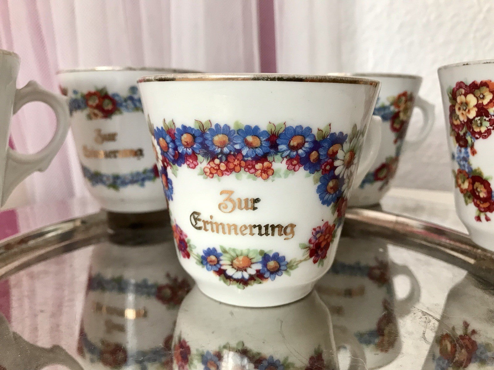 Antik Art Déco Porzellan 5x Kaffeetasse Tasse Reinecke Zur Erinnerung