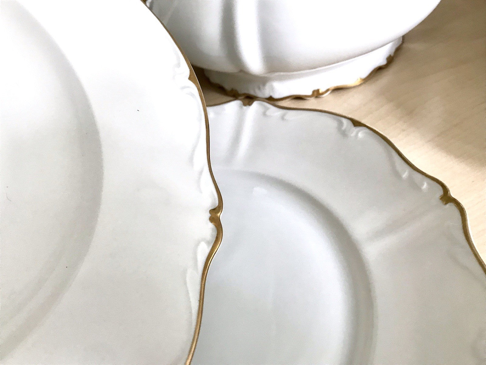 Antik Art Déco Porzellan Tafelservice Carstens Sorau weiß goldene Ranke EDEL