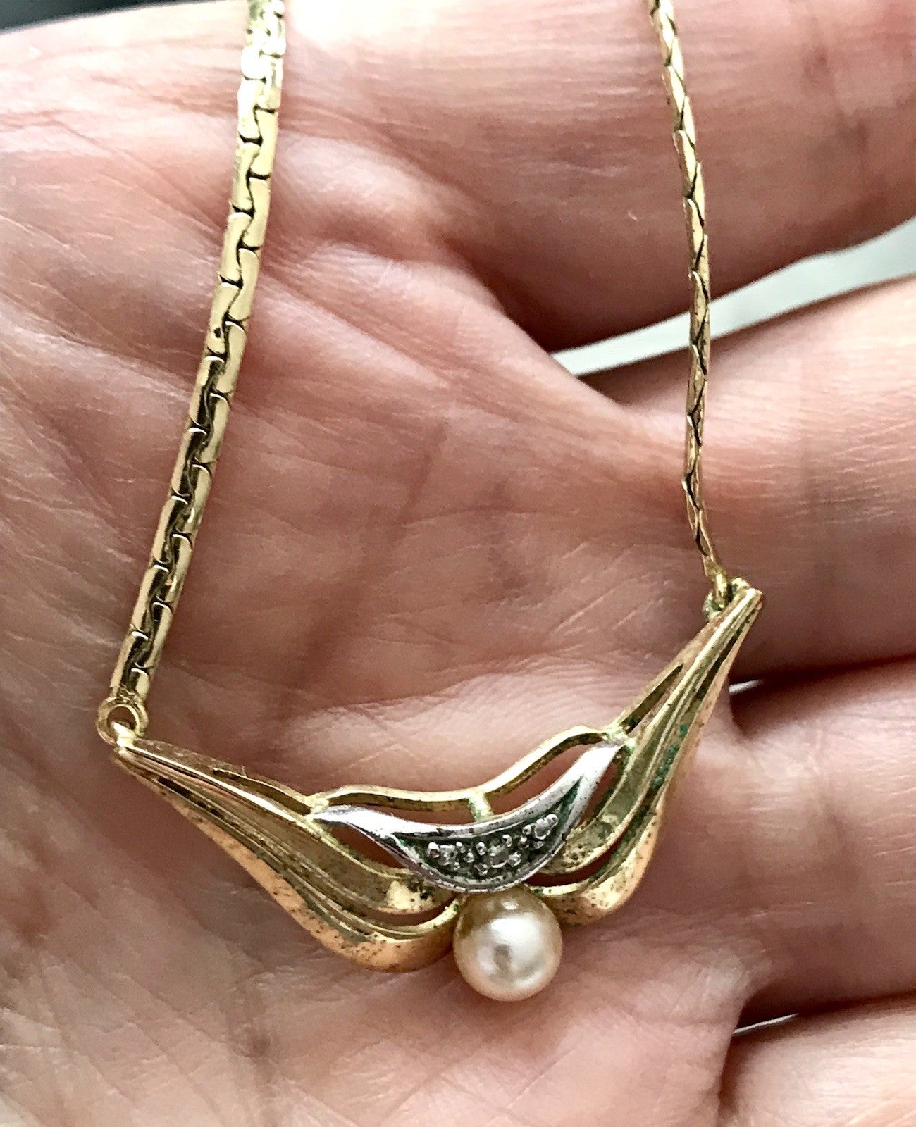 Vintage Amerik. Doublè vergoldet Schmuck Kette Halskette Collier Perle