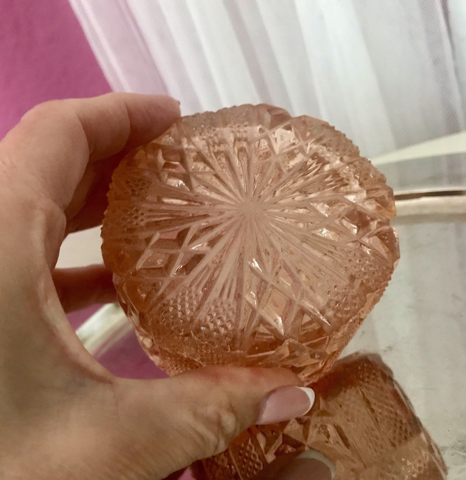 Antik Art Déco Dose Deckeldose Zierdose Pressglas Rosalin rosa Glas
