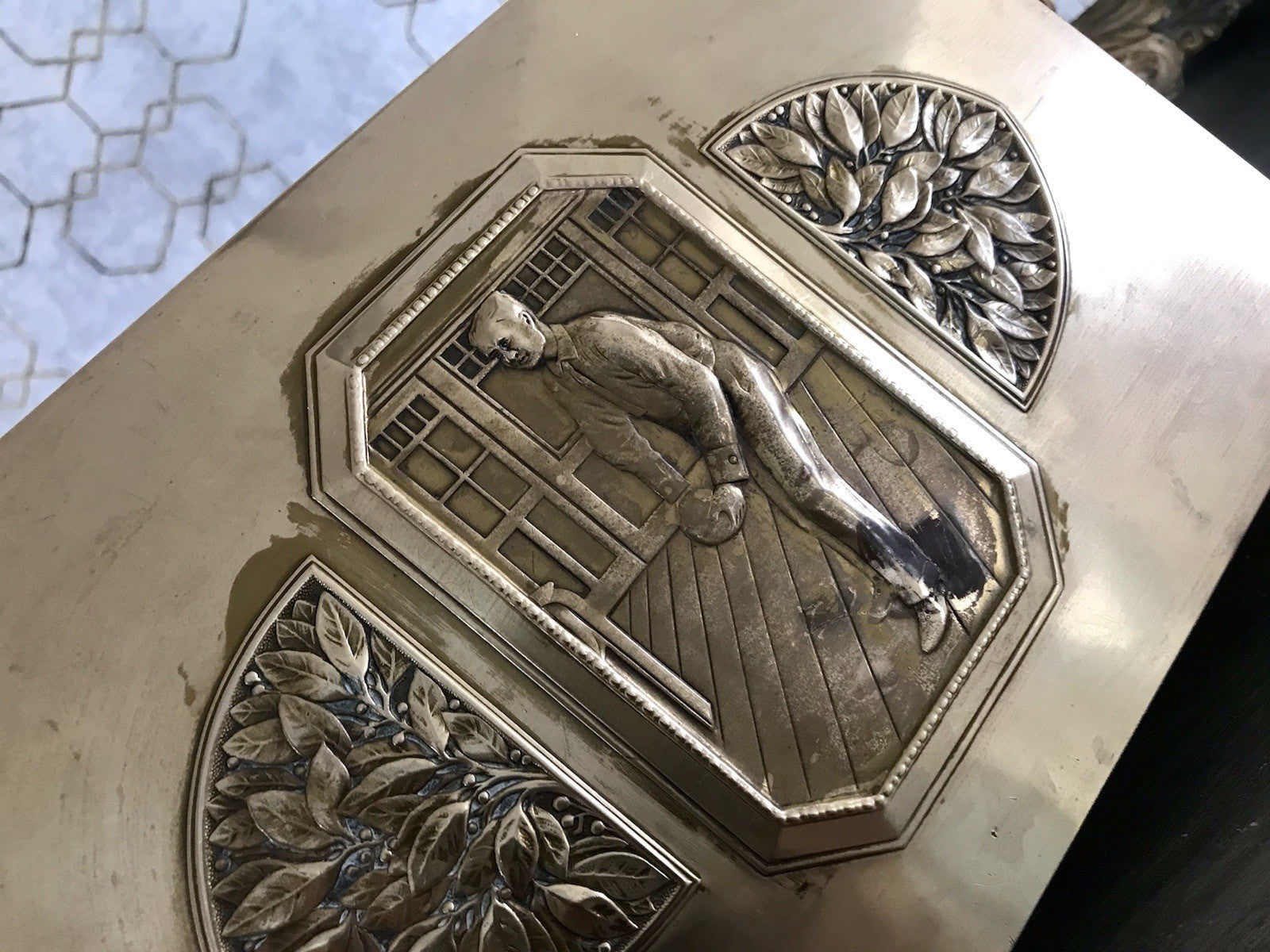 Antik WMF Jugendstil Messing Schatulle Zigarrendose Dose wunderschön Kegelklub