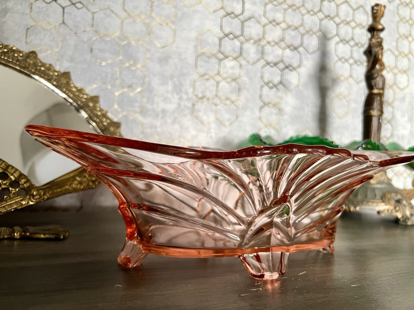 Antik Jardiniere Brockwitz Rosalin Rosa Art Déco Schale Pressglas Glasschale