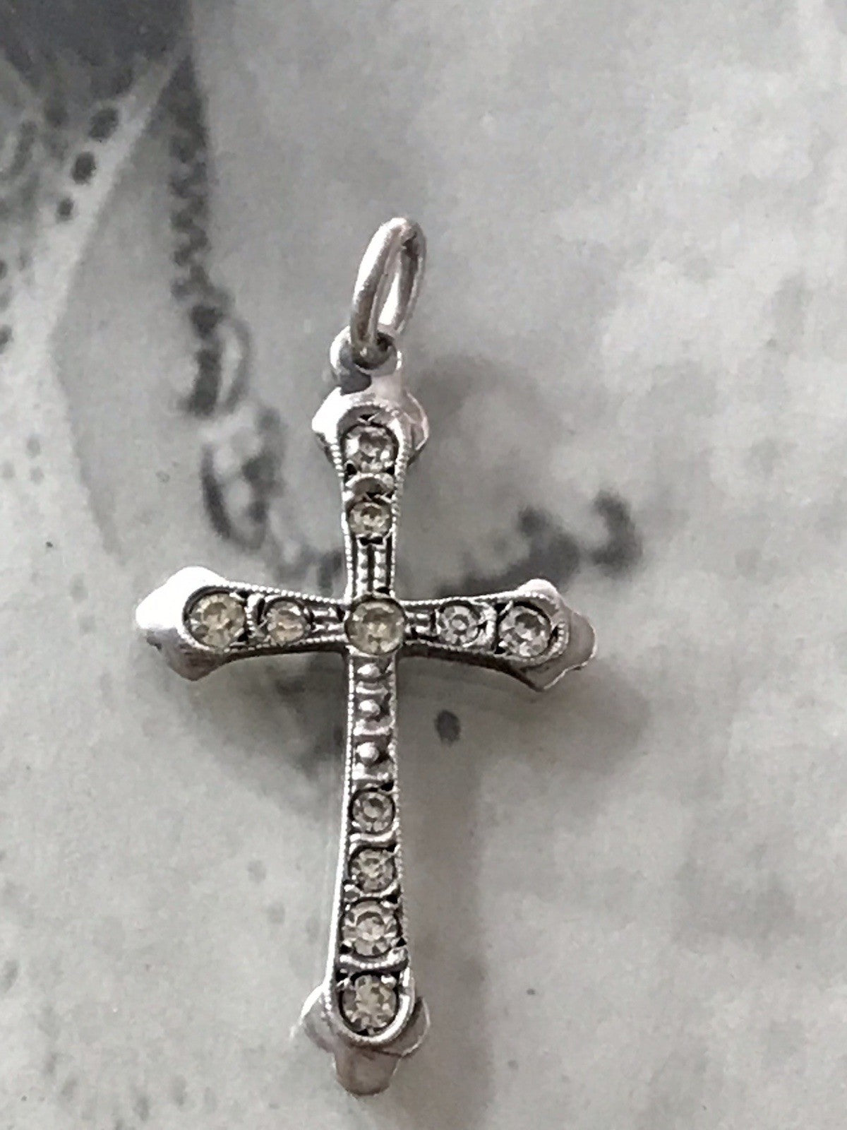Antik Echtsilber 835 Silber Kreuz Anhänger Kettenanhänger farblose Steine