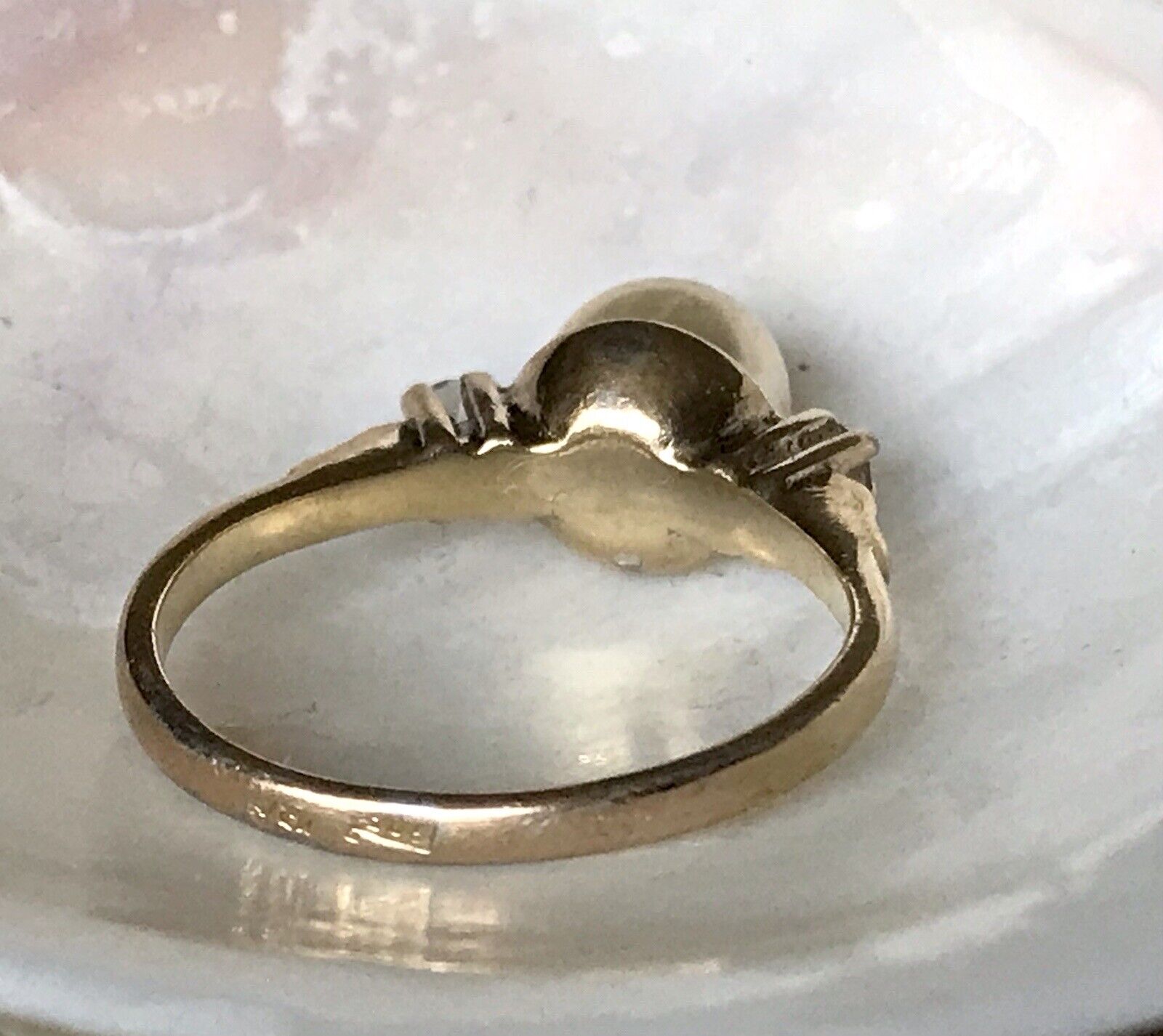 Antik Alt Edel DAMEN RING Silber 925 Perle farblose Steine Gr.58 18,4 vergoldet