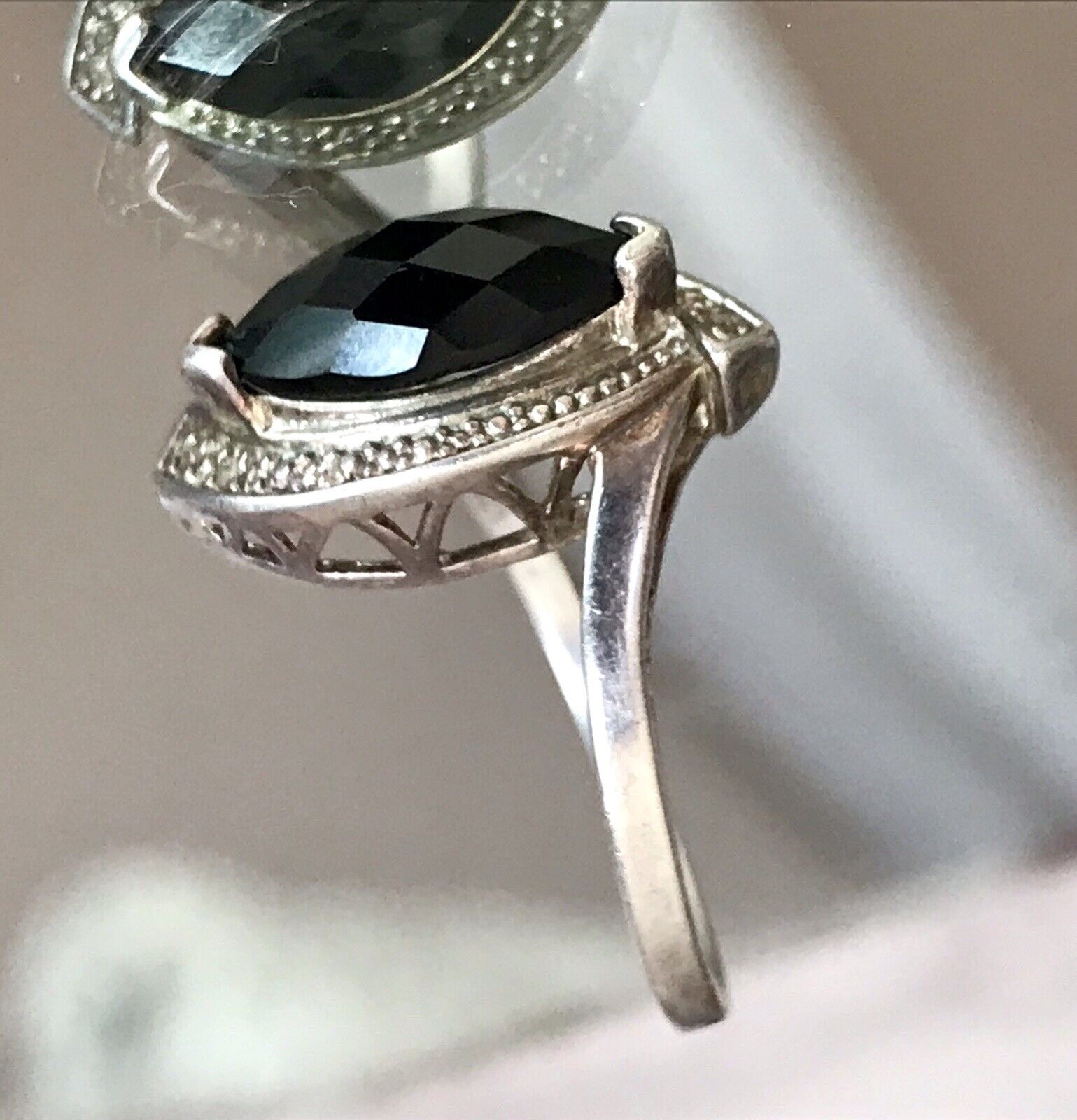 Vintage Onyx? DAMEN RING Silber 925 Gr.55 17,5 Schiffchen