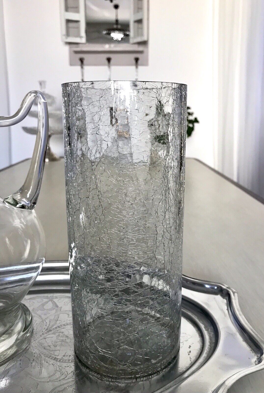 Vintage Kristallglas Kunstglas Craquelée Vase Glasvase zylindrisch groß