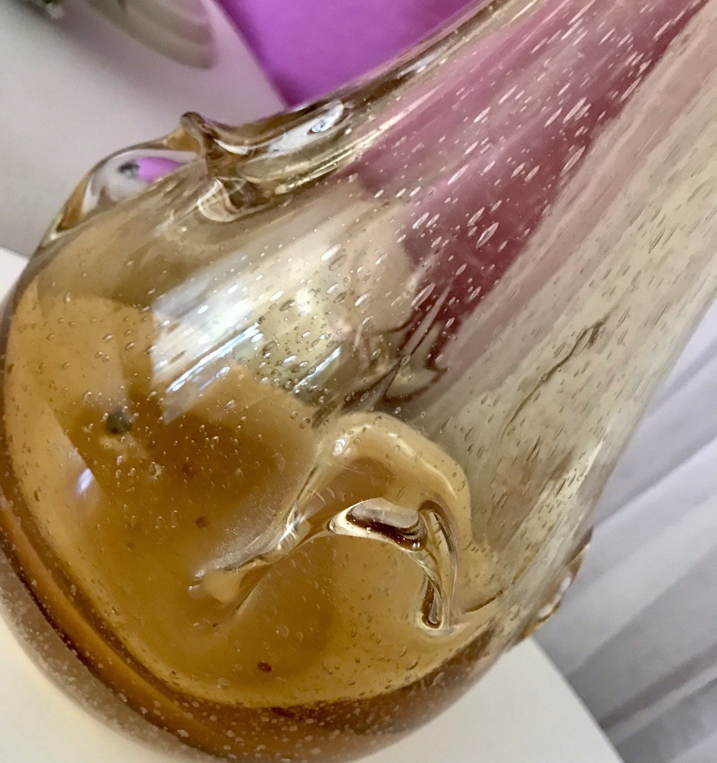 Vintage gelb große Designer Vase Blumenvase Glasvase Glas Huta Zabkowice PRL