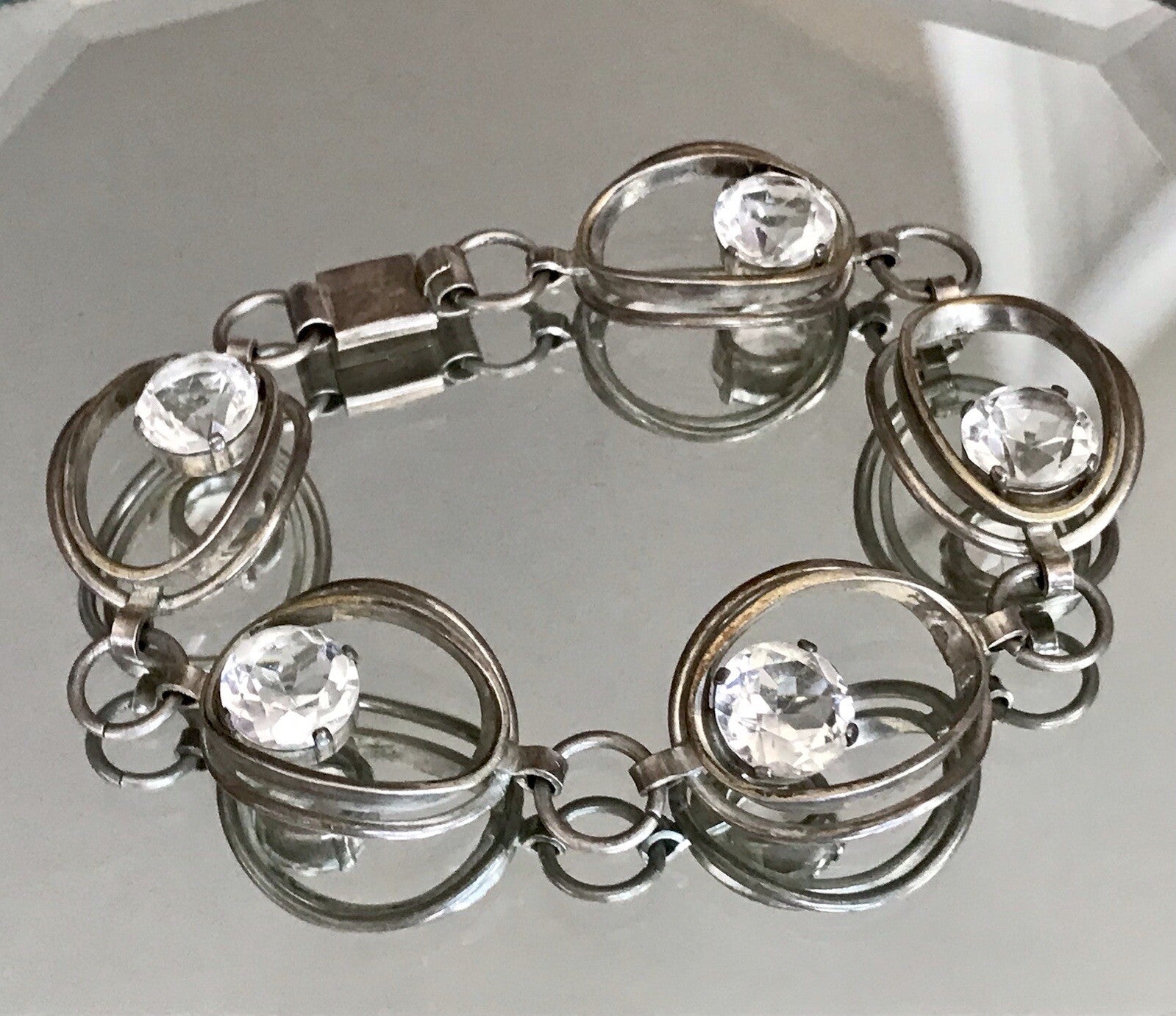 Alt Vintage 60er Armband 835 Silber  farblose Steine wunderschön!