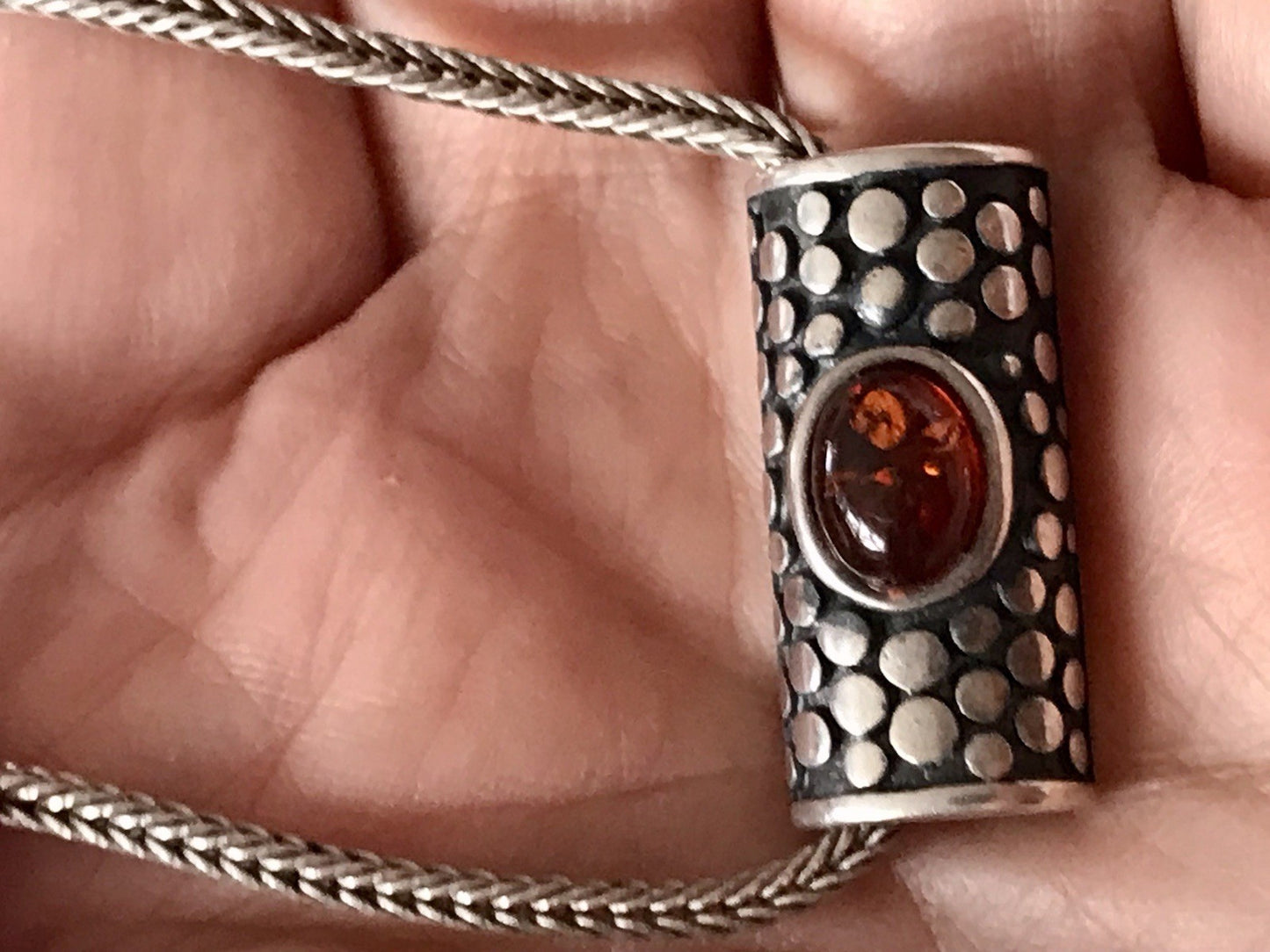 Vintage Edel Halskette 925 Anhänger Kettenanhänger Silber 925 Bernstein