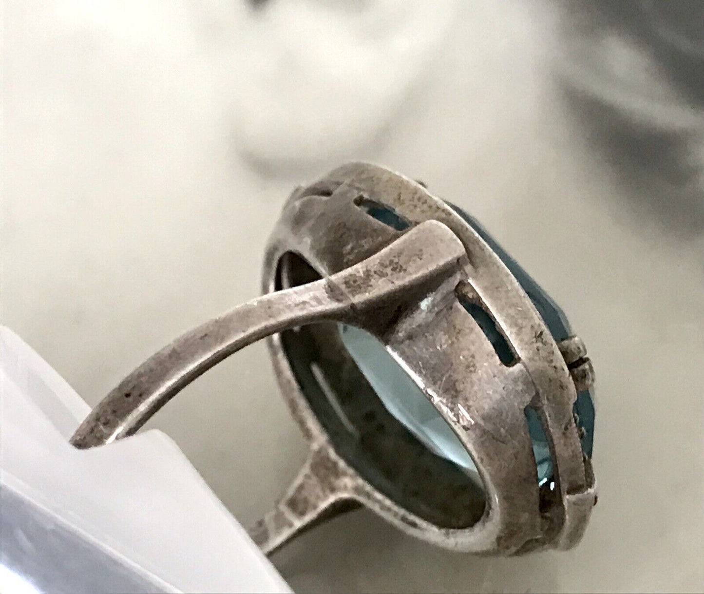 Antik Art Déco Edel blauer Stein DAMEN RING Silber 835 Super Design Gr.53 16,8