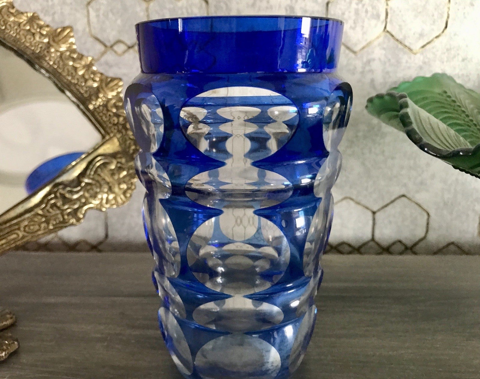 Antik? Art Déco Vase Glasvase Vase Glas Kristallglas Entwurf Meltzer Haida blau