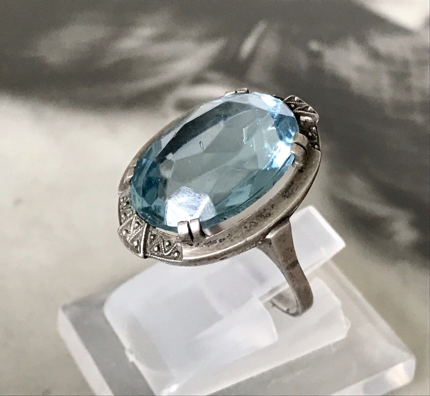 Antik Art Déco Edel blauer Stein DAMEN RING Silber 835 Super Design Gr.53 16,8