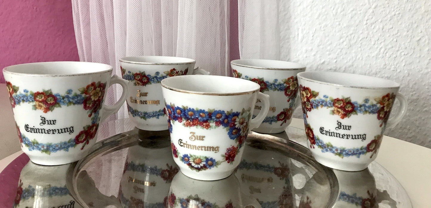 Antik Art Déco Porzellan 5x Kaffeetasse Tasse Reinecke Zur Erinnerung