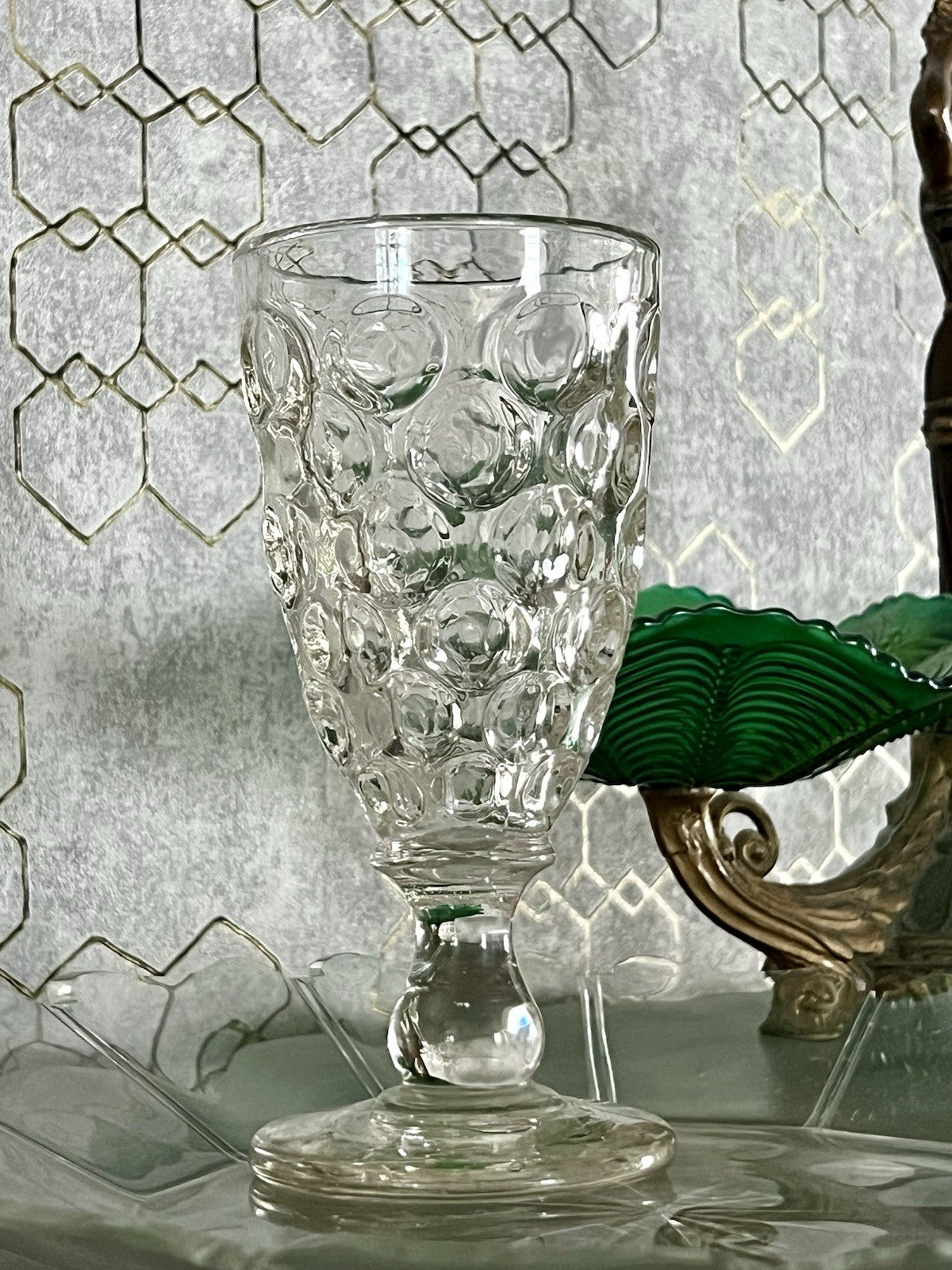 Antik  Biedermeier Tausendaugen Fußbecher Bierglas Ale Glas Abriss