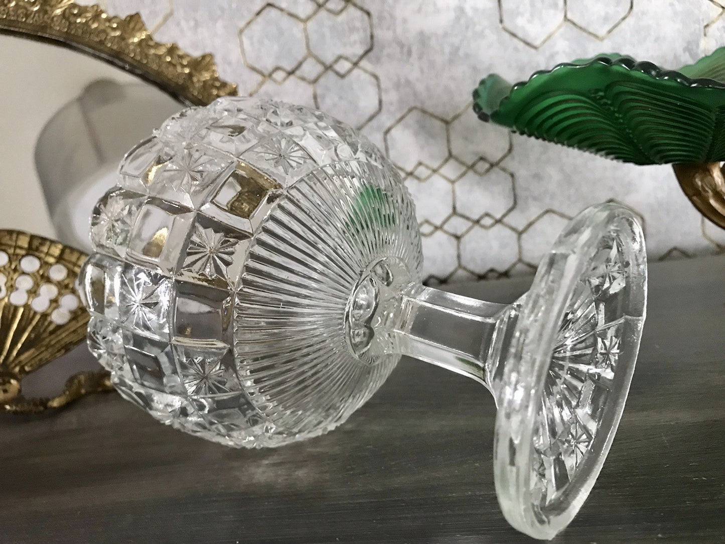 Antik Jugendstil Art Déco Pressglas Glas Fußschale Schale Zuckerschale