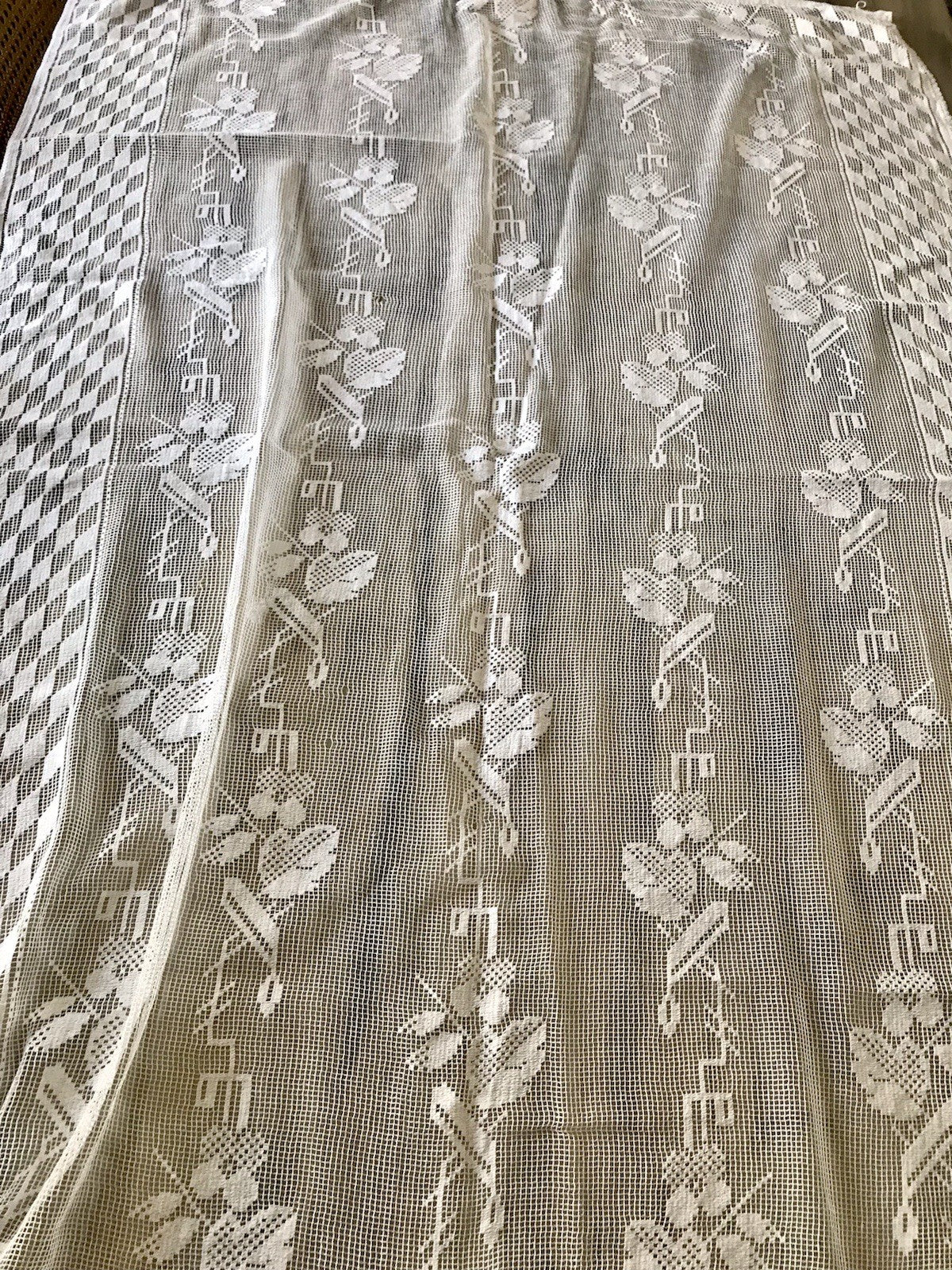 Antik Art Déco Fenster Gardine Vorhang Baumwolle Filetspitze weiß Spitze
