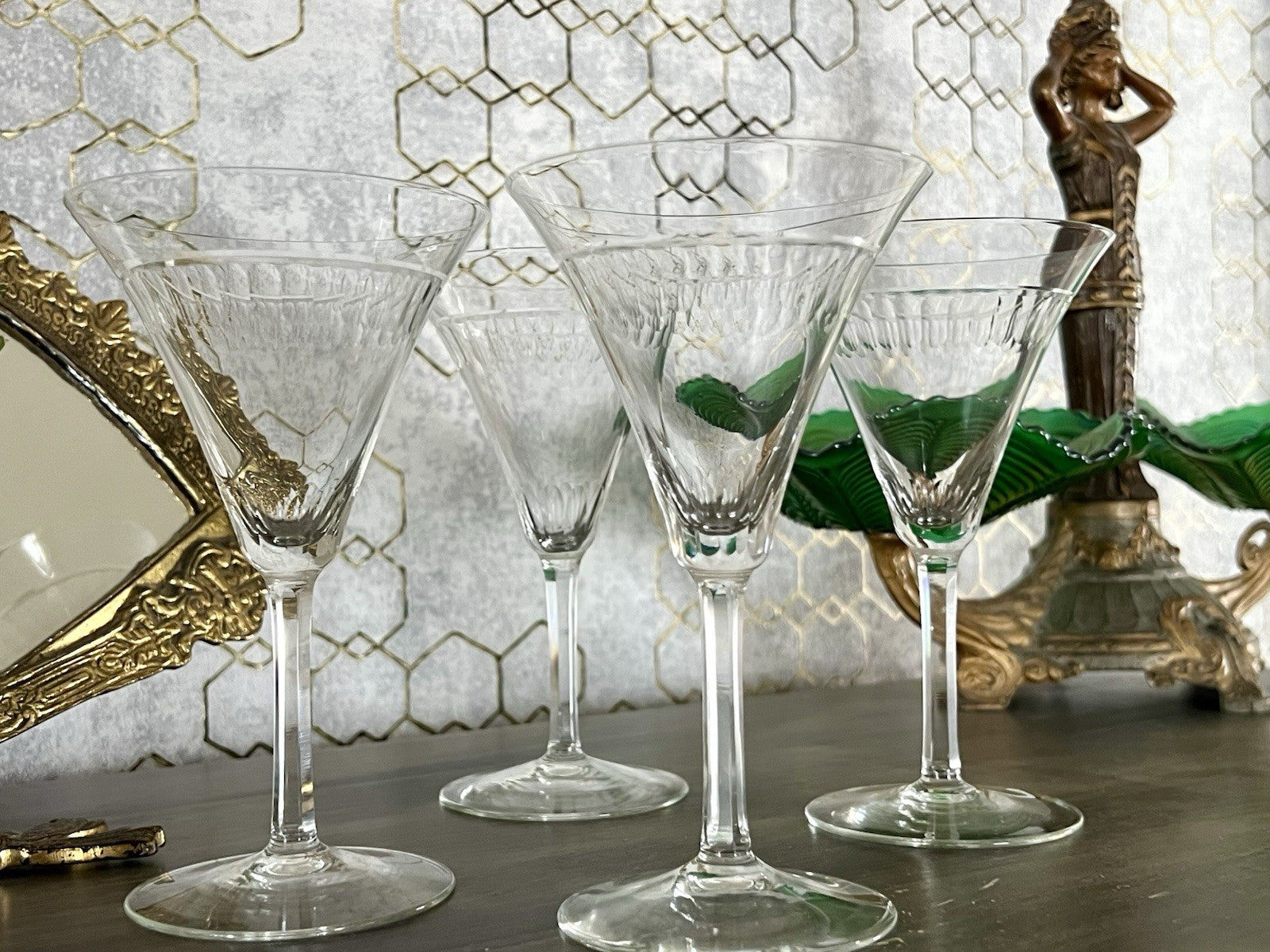 Antik Art Déco 4 Sektflöten Sekt Wein Gläser ?Weisswasser? Schliff