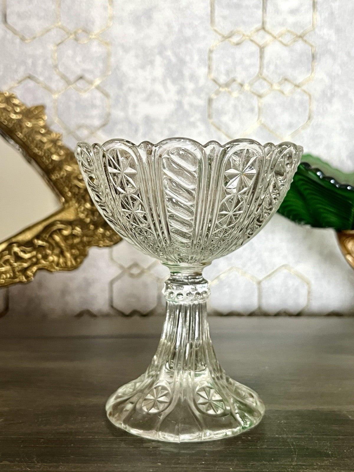 Antik Jugendstil Art Déco Pressglas Glas Fußschale Schale Zuckerschale