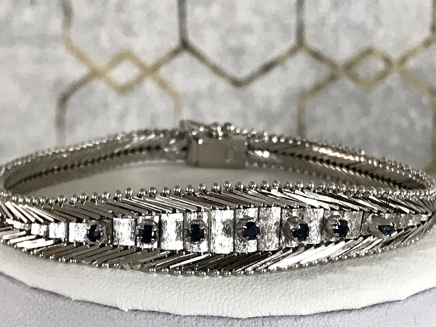 Antik Edel Art Déco 835 Silber Collier rhodiniert Halskette blau Steine Armband