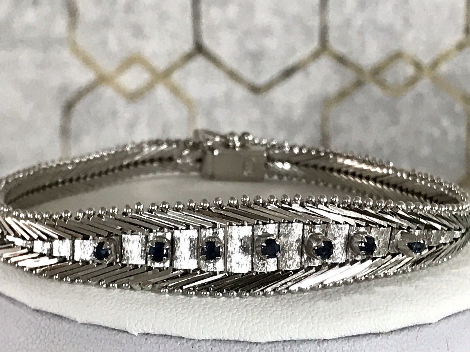 Antik Edel Art Déco 835 Silber Collier rhodiniert Halskette blau Steine Armband