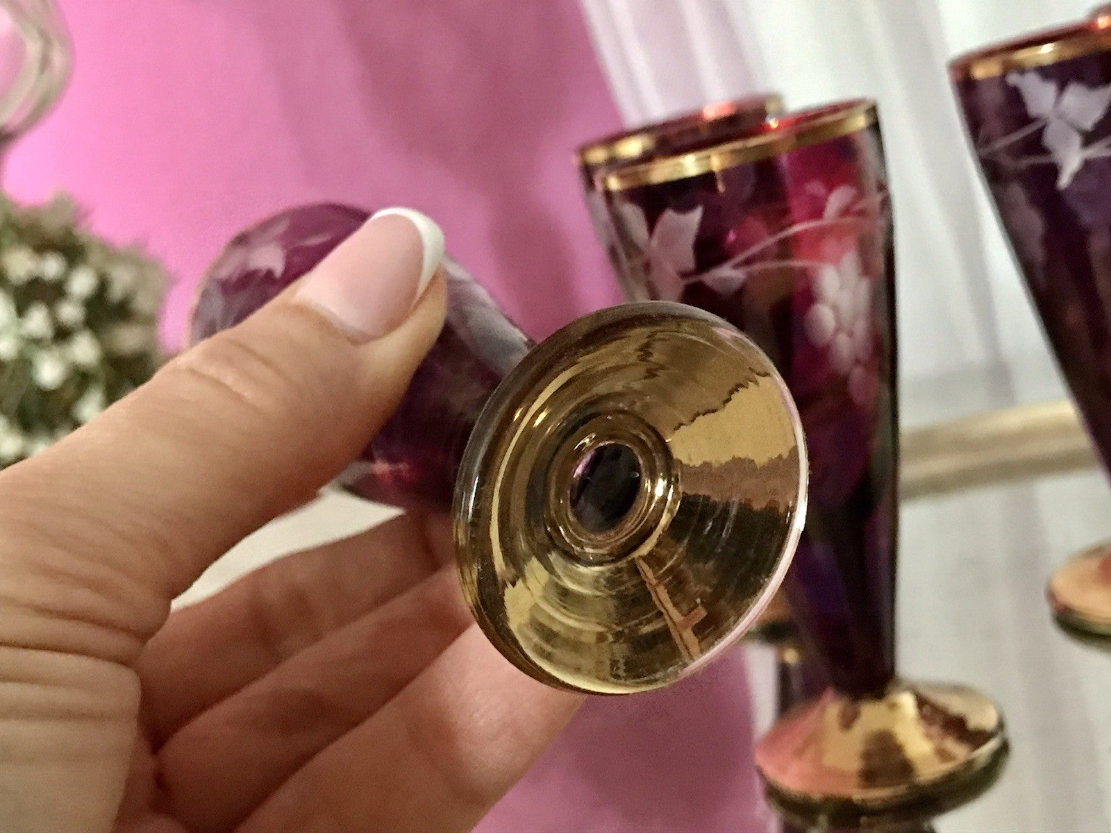 Antik Jugendstil Art Déco 5 Pinnchen Schnapsgläser Golddekor Gläser Schliff ROT