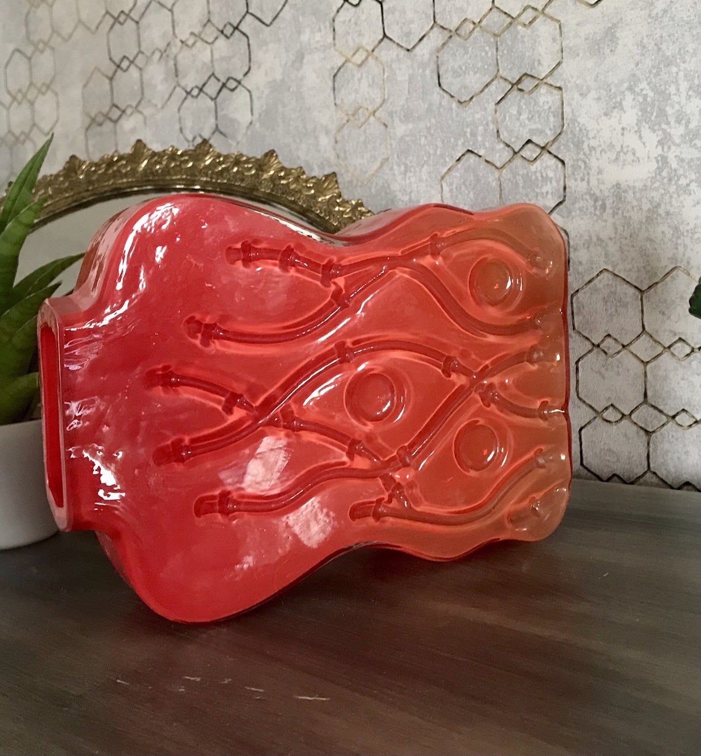 Vintage 70er Design Glasvase Glas Rot Orange Vase Pop Art Hirschberg