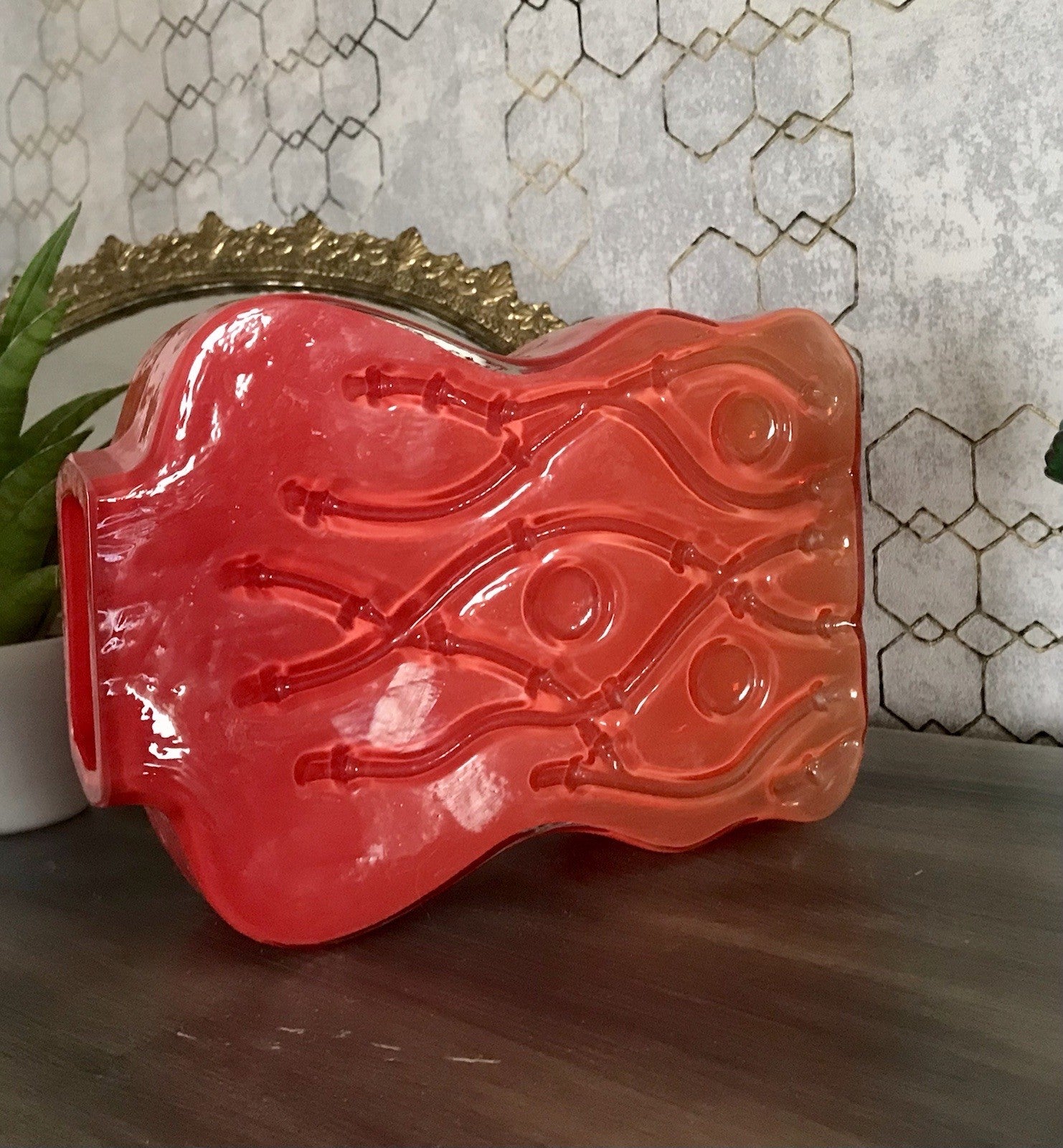 Vintage 70er Design Glasvase Glas Rot Orange Vase Pop Art Hirschberg